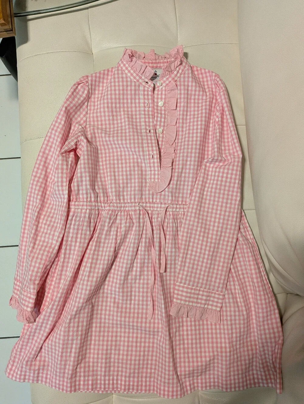 Classic Prep Pink Gingham Ruffle-Trim Dress